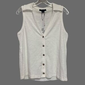 NWT Womens Size M Sanctuary Sleeveless Blouse Top White Button Up Coastal Summer